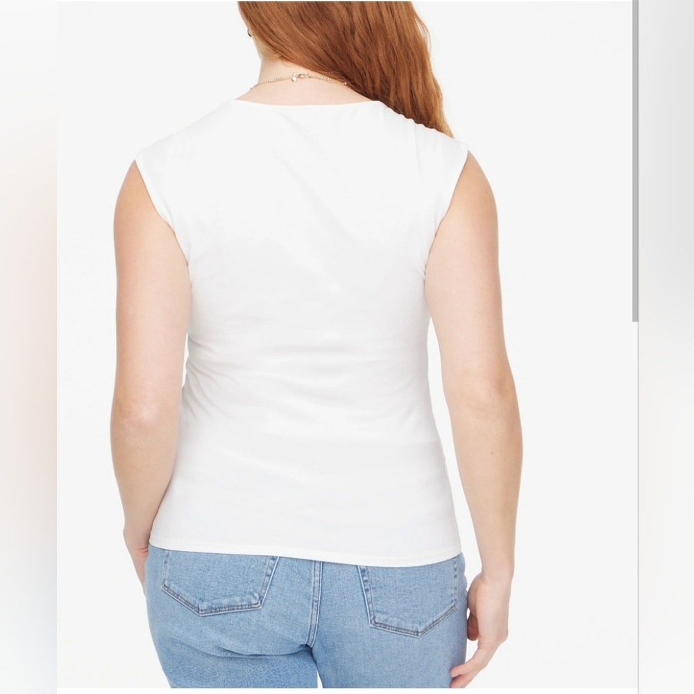 NWT J.Crew Cap-sleeve stretch cotton-blend squareneck tank top white xs $45 - Picture 3 of 10
